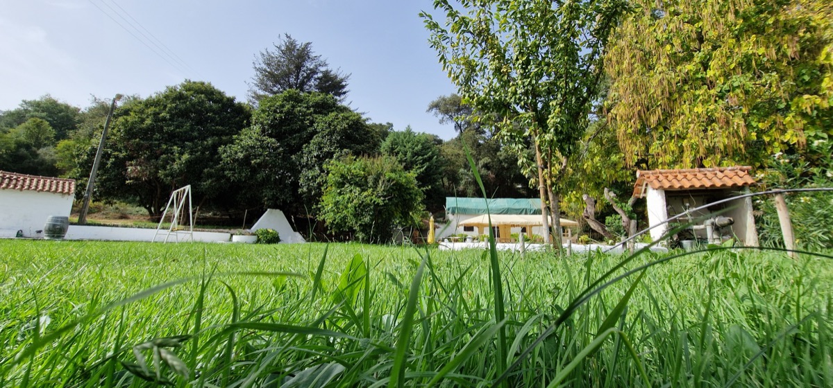 White Fountain Eco Park grounds, lawns and pool in Rio Maior